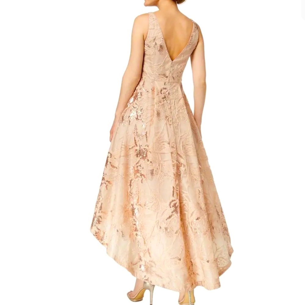 Women’s Formal Dress Size 10 Calvin Klein Gold Paillettes Lace Hi-Low Evening